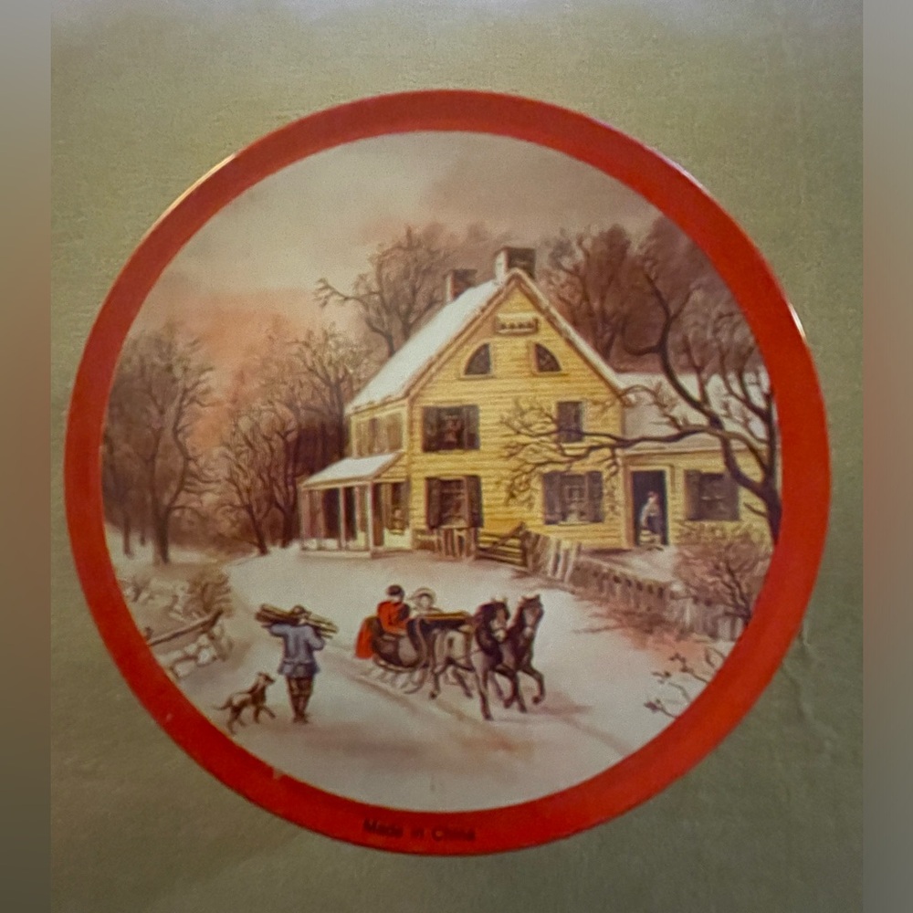 American Homestead Winter Six Coaster Set in a Matching Tin